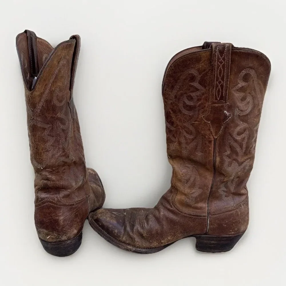 VTG Lucchese 1883 L000324 Patina Distressed Cowboy Ranch Work Bunk Boot 7.5 2E